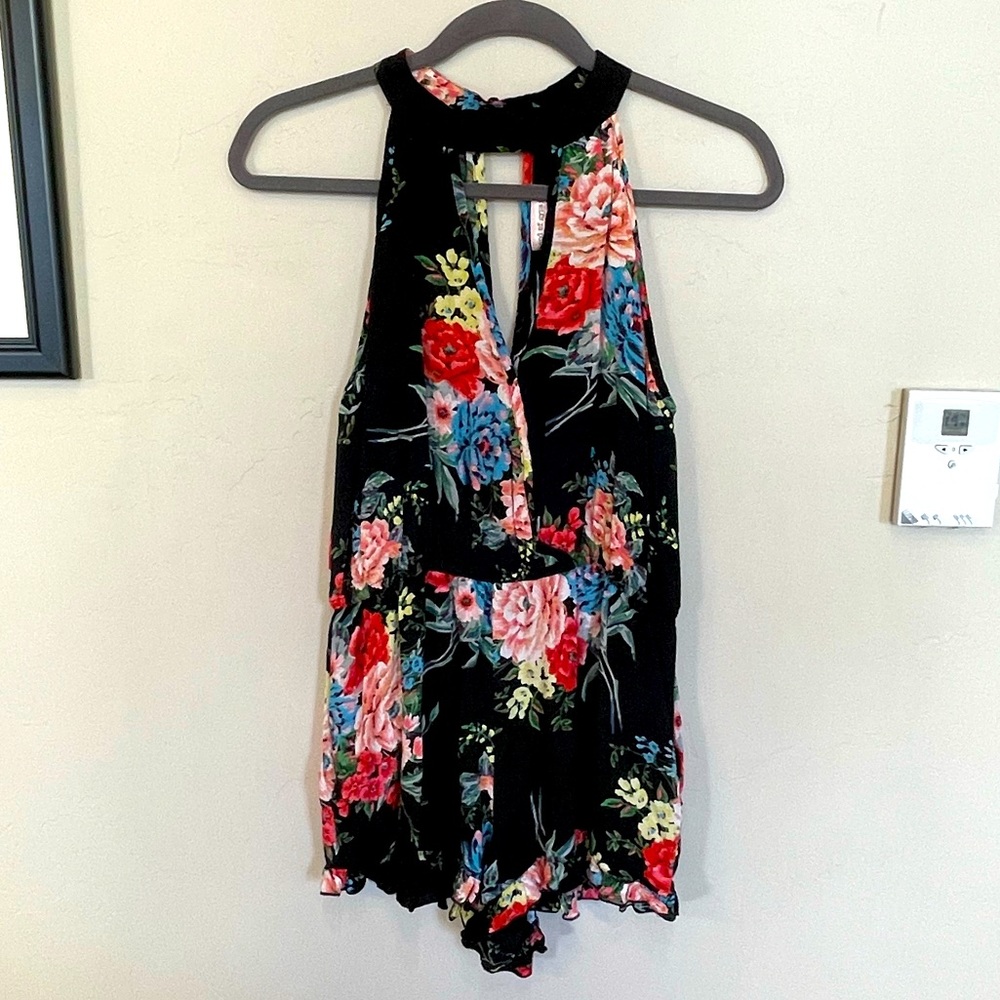 Band of Gypsies Black Floral Flower Romper